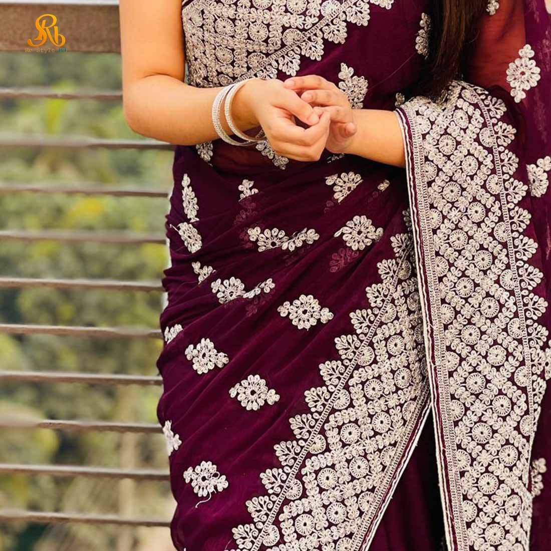 Gorgeous Maroon and silver color banarashi saree (RBM-21) - Image 3