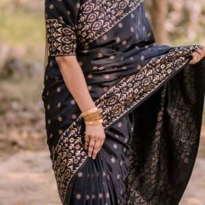 প্রিমিয়াম জাপানি সিল্ক শাড়ি + ব্লাউজ পিস Black color (RSB- 26)