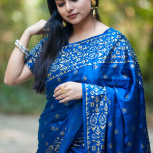 প্রিমিয়াম জাপানি সিল্ক শাড়ি + ব্লাউজ পিস - Blue Color (RBB-22)