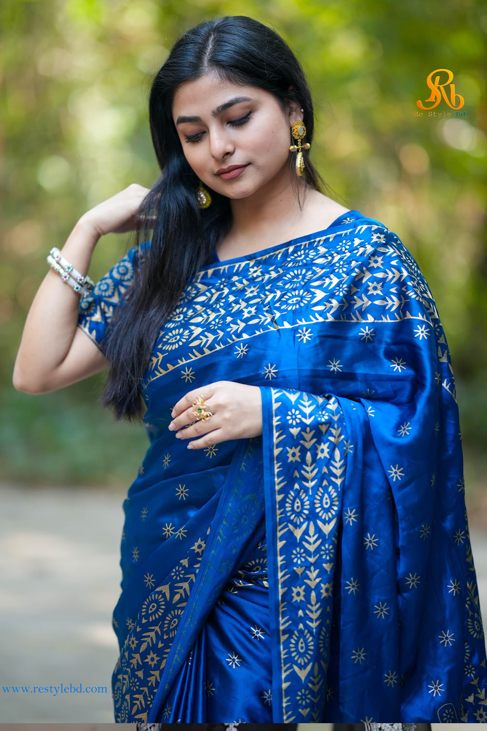 প্রিমিয়াম জাপানি সিল্ক শাড়ি + ব্লাউজ পিস - Blue Color (RBB-22)