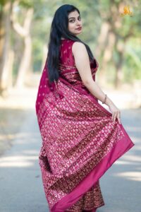 প্রিমিয়াম জাপানি সিল্ক শাড়ি + ব্লাউজ পিস Maroon color (RBM-23)