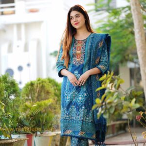 Cotton Fabric Skin Print With Embroidery Work ( Dollar) Three Piece (RBB-30)