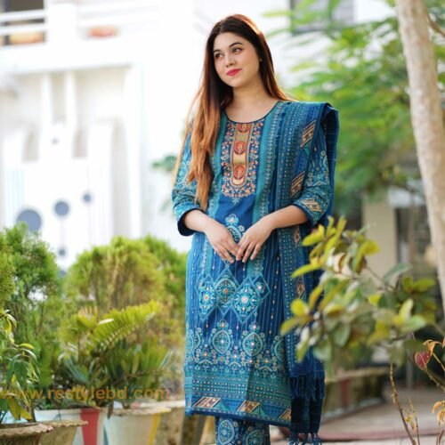 Cotton Fabric Skin Print With Embroidery Work ( Dollar) Three Piece (RBB-30)